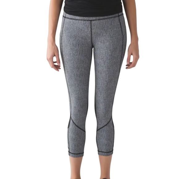 Lululemon Pace Rival Crop 23" Cross Hatch Heather Black Ice Grey / Black Size 4 - Picture 1 of 3